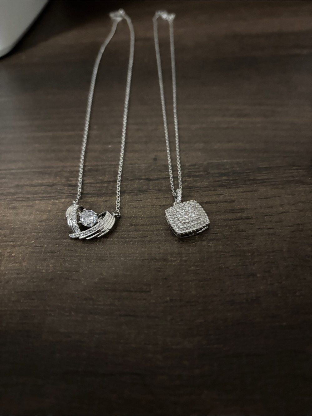 Silver tone Cubic Zirconia Pendant Necklace and square cushion cut pave necklace